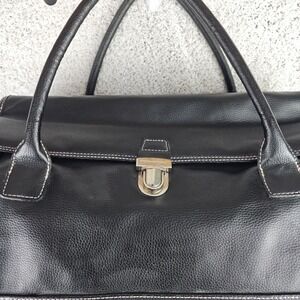 Victoria's Secret Black Textured Faux Leather Weekender Travel Bag Tote Purse